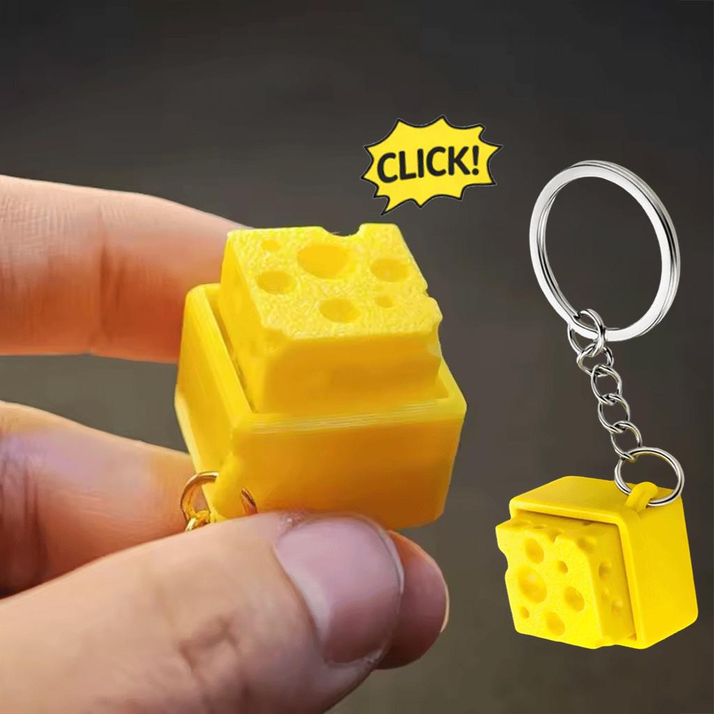 Mini Cheese Clicker Keyboard Keychain Fidget Toy Stress Relief Sensory Toy Fidget Button Cheese Keycap Adhd Anti-Anxiety Gadget