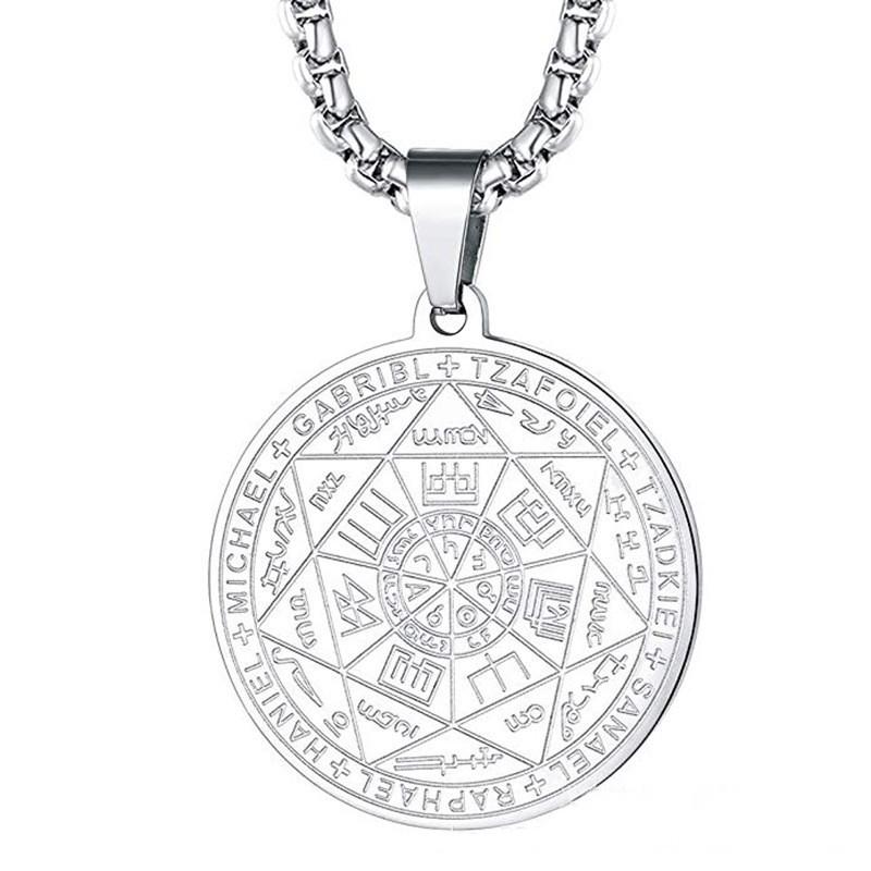 Edelstahl 7 Erzengel Amulett Anhänger Halsketten für Männer Frauen Vintage Runen Beschwörung Magischer Kreis Siegel Tag Halskette Schmuck