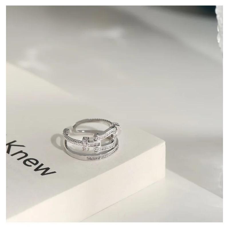Korean Style Double Layer Ring Women's Ins Trendy Internet Popular Fashion Design Rings Shiny Zircon Elegant Female Jewelry