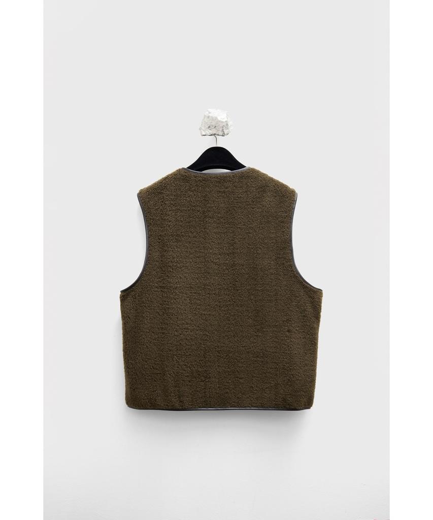 Youth Leather Trim Wool Pile Vest - Brown