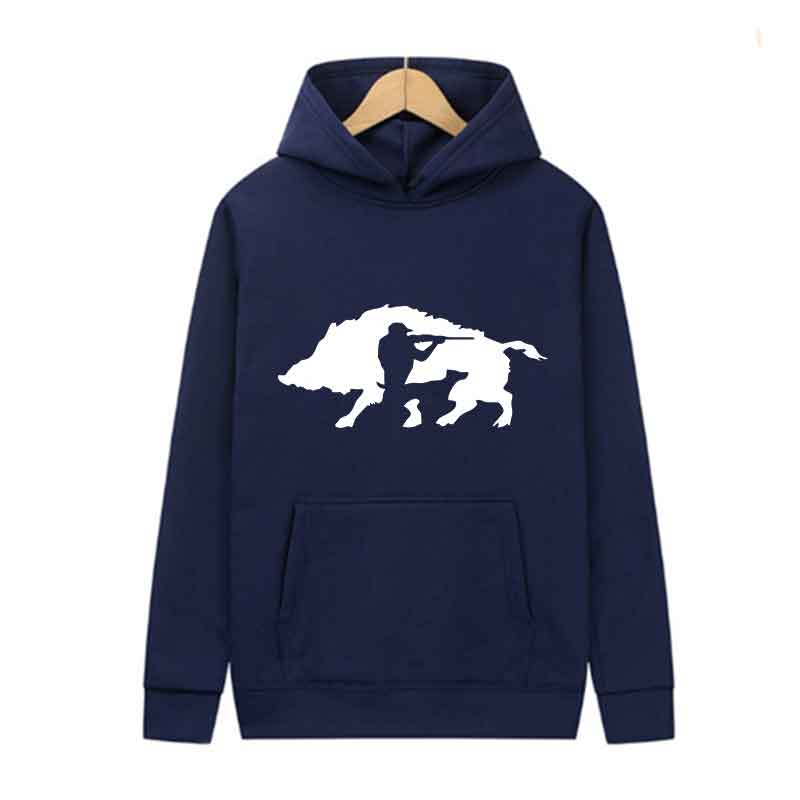 Wild Boar and Hunter Print Beast Men's Hooded Sweatshirt Long sleeved Casual Hoodie Warm Street Clothing Winter Fashion Top