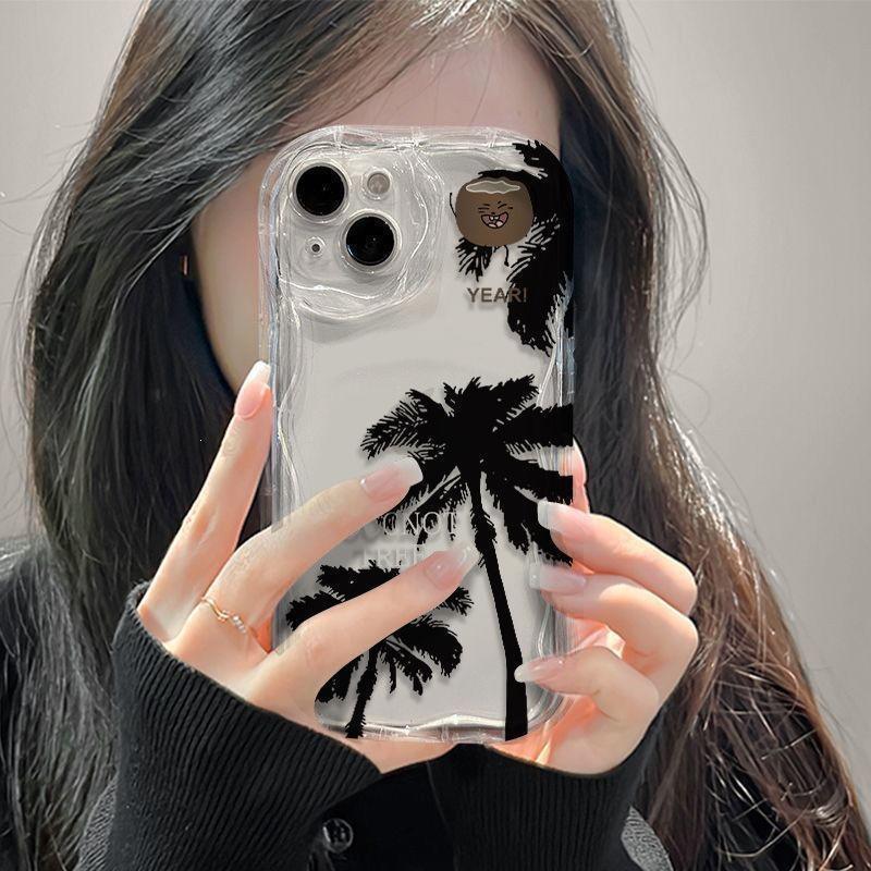 Summer Black Coconut Tree iPhone16promax for Apple 15plus Anti-drop 15 Transparent 14 Soft Creative Xs