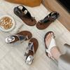 Fashion Spring Summer Fashion Metal Ladies Wedges Sandals Shoes Female Buckle Strap Women Wedges Sandals Heeled Shoes Flip Flops