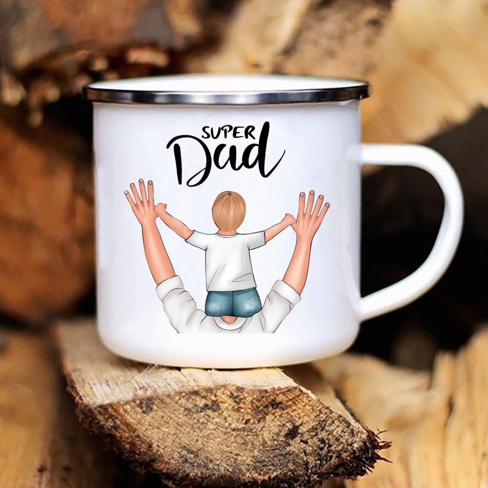 Super Dad Printed Mug Creative Coffee Tea Cups Daddy Life Drinks Beer Wine Cup Enamel Mugs Handle Drinkware Father's Day Gifts