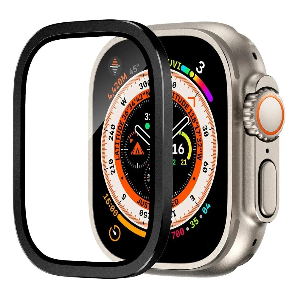Pouzdro z hliníkové slitiny + tvrzené sklo pro Apple Watch Ultra 2 49mm Ochranná fólie proti poškrábání pro iWatch Ultra 49mm