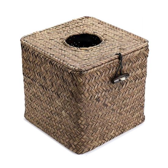 Tissue Box Napkin Dispenser Large Capacity Design Easy to Use Decorative Straw Woven Napkin Box Holder Desk Ornament