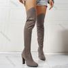 Fashion Autumn Winter New Knee-high Boots Solid Suede Temperament Round Head High-heeled Shoes for Women Sexy Over The Knee Sock Boots
