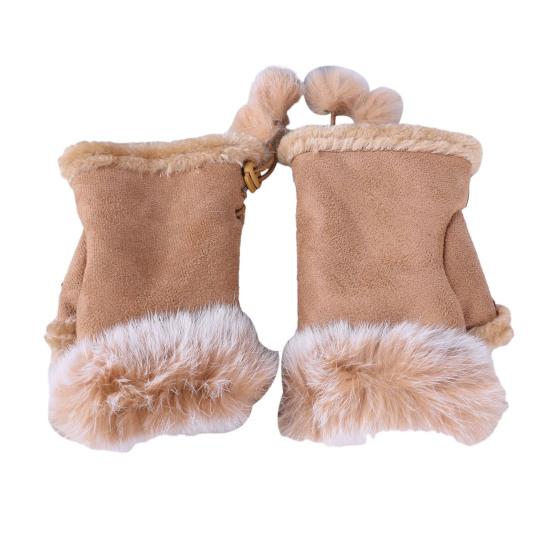 Women Fingerless Gloves Winter Suede Faux Fur Gloves Warm Fuzzy Half Finger Mittens for Women Girls Teens Writing Typing