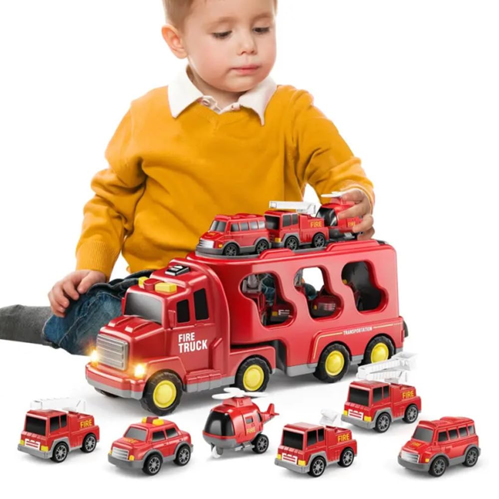 

Игрушечный полицейский грузовик Dudode для пожара Отличный подарок для Идеально подходит для дней рождения и Рождества Пожар 7-в-1 С фрикционным приводом для детей, Грузовик 7-в-1, Мальчики, (7-в-1