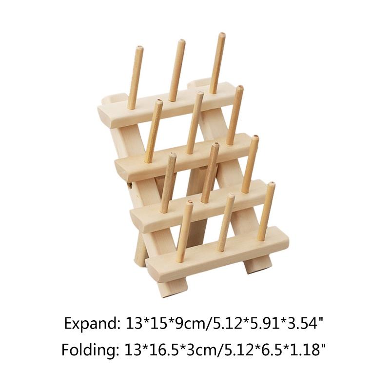Portable 12-Spools Wooden Thread Holder Sewing & Embroidery Thread Rack & Organizer Thread Rack for Sewing Compact Size
