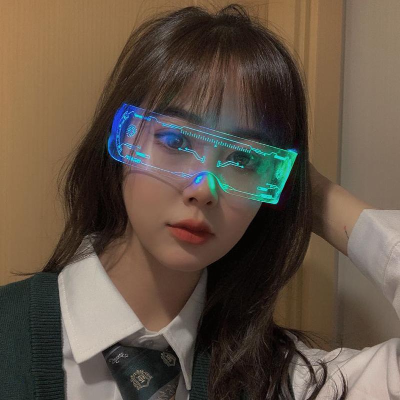 Świecące Kolorowe Okulary Przyszłościowe Poczucie Nauki i Technologii LED Online Celebryta Błysk Bar Disco Okulary Imprezowe.