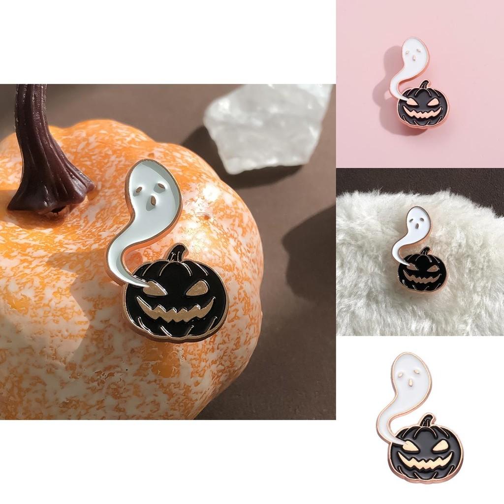 Unique Cartoon Dark Pumpkin Ghost Brooch Stylish Metal Pin For Halloween 2023 Celebration