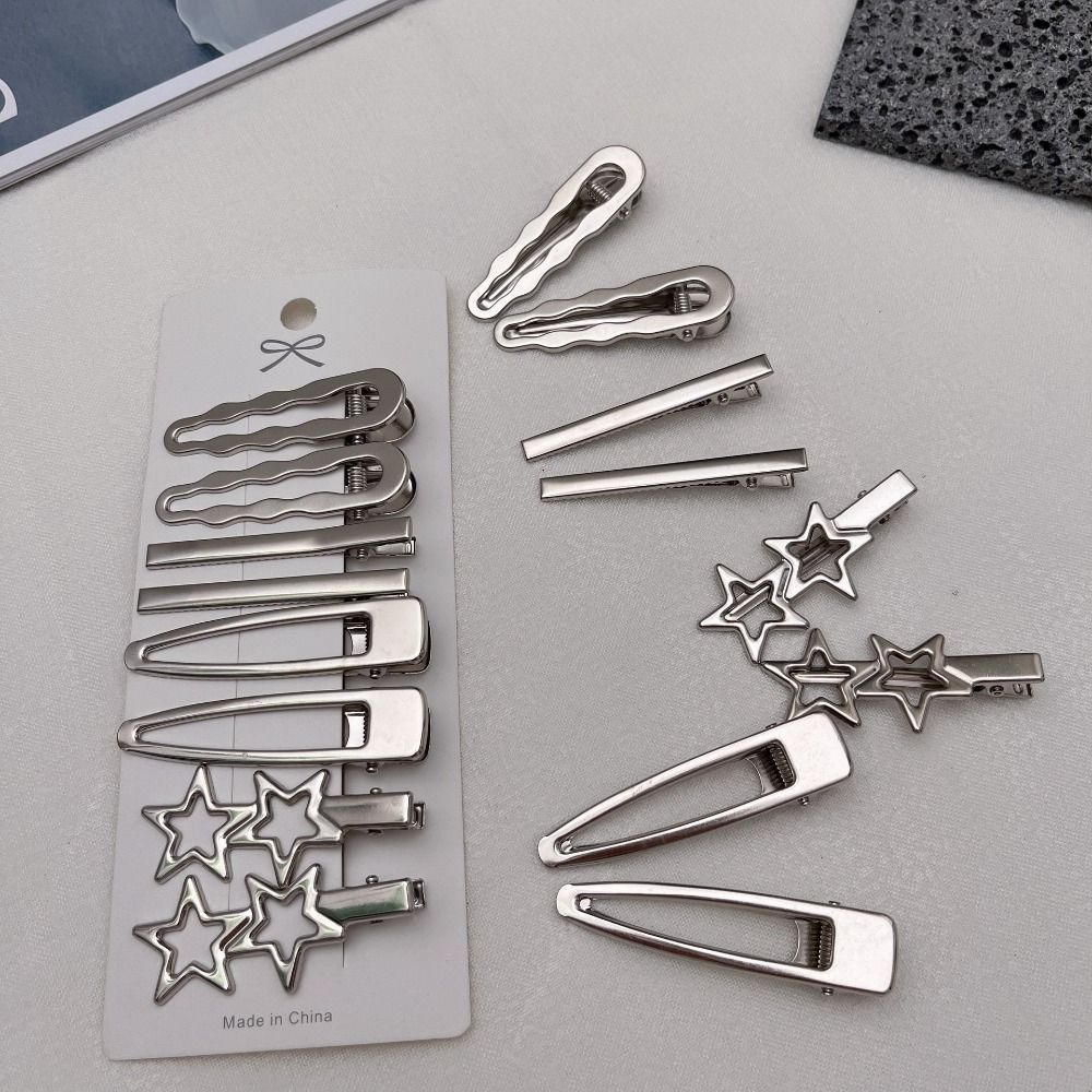 8Pcs/Set Duckbill Clip Girls Hairpins Metal Bangs Barrettes Retro Y2K Hair Clip Set  Women Girls