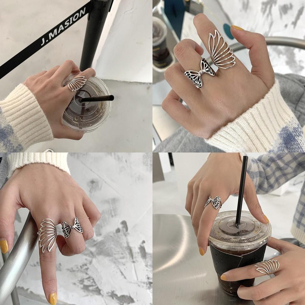 Retro Style Silver Butterfly Wing Ring For Women Fashionable Adjustable Finger Jewelry