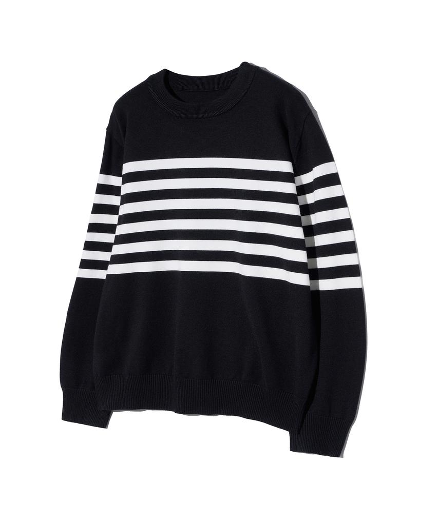 IRONYPORNO WHITELINE 86-Iroj366 Solid Striped Long Sleeve Knit Black