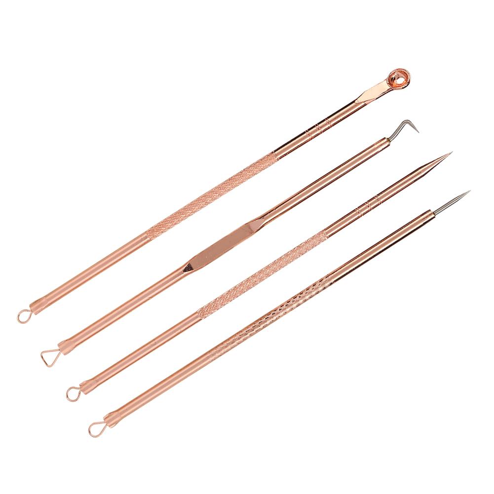 4Pcs/Set Acne Remover Tool Stainless Steel Rose Gold Double Head Needles Blackhead Extractor