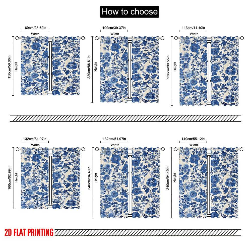 2 τεμ., Δίχρωμη εκτύπωση Επίπεδη Εκτύπωση Κουρτίνες Ψηφιακά Εκτυπωμένη Μπλε Ανθισμένη Ταπετσαρία 100% Πολυεστέρας (χωρίς ράβδο) Χρήση Όλες τις Εποχές για Καθιστικό