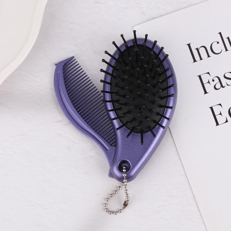 3-In-1 Portable Hair Brush With Mirror And Flat Top Comb Foldable Dual-Use Massage Feature Trendy Air Cushion Comb