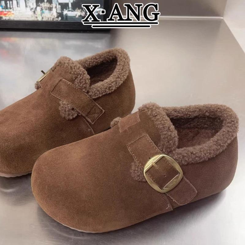 Cowhide Version Inner Height Increase All-inclusive Women's Velvet Thermal Cotton Shoes Lamb Wool Shoes One Pedal
