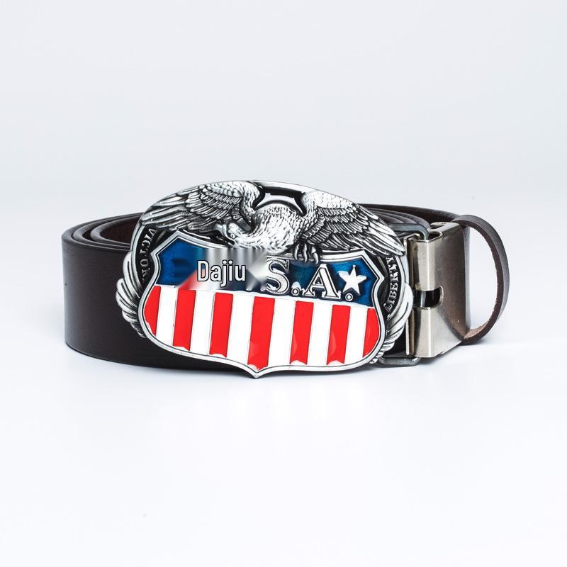 Men s Genuine Leather Belt with USA Flag Design 130cm