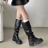 Fashion Winter Punk Style Woman Platform Knight Boots Fashion Belt Buckle Shoes Ladies Concise Height Increase Long Booties