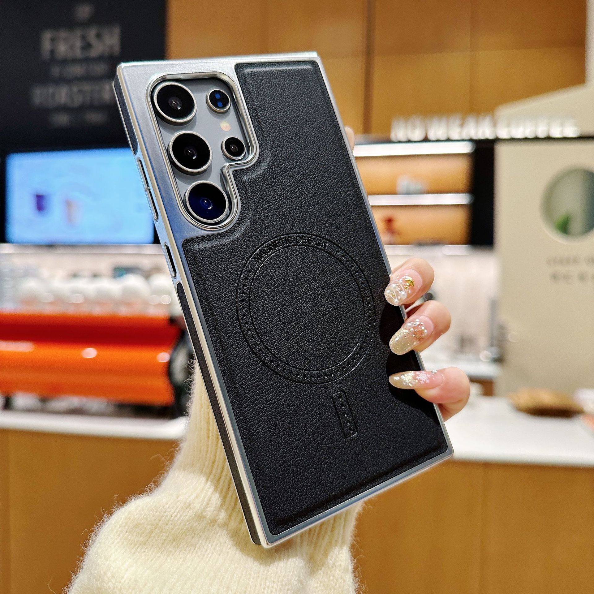 

Креативный кожаный защитный чехол с боковым краем для Samsung S25ultra, деловой чехол для телефона с магнитной зарядкой Samsung S25Ultra чёрный