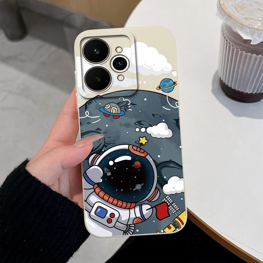 For Realme 15 C71 C73 C33 C35 Note 70 70T C21Y C25s 15T 15X Phone Covers Cute Moon Astronaut Patterns Liquid Silicone Dustproof Shell For Realme Cases