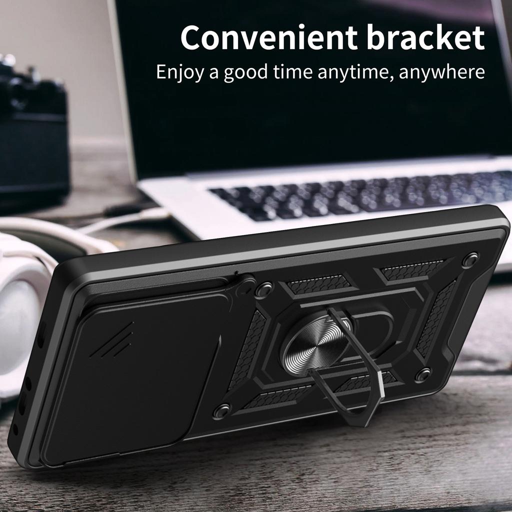 For Realme 15T 5G Case with Slide Camera Lid PC + TPU Kickstand Phone Cover