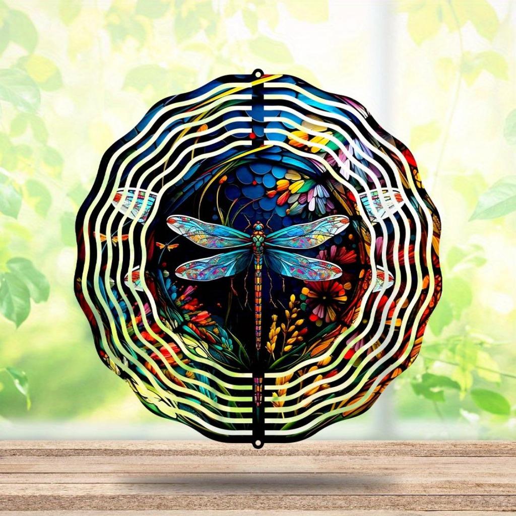 Dragonfly Wind Spinner, 3D Stainless Steel, Metal Wind Catcher, Kinetic Garden Sculpture, Classic Style, Indoor/Outdoor Decor, Yard Art