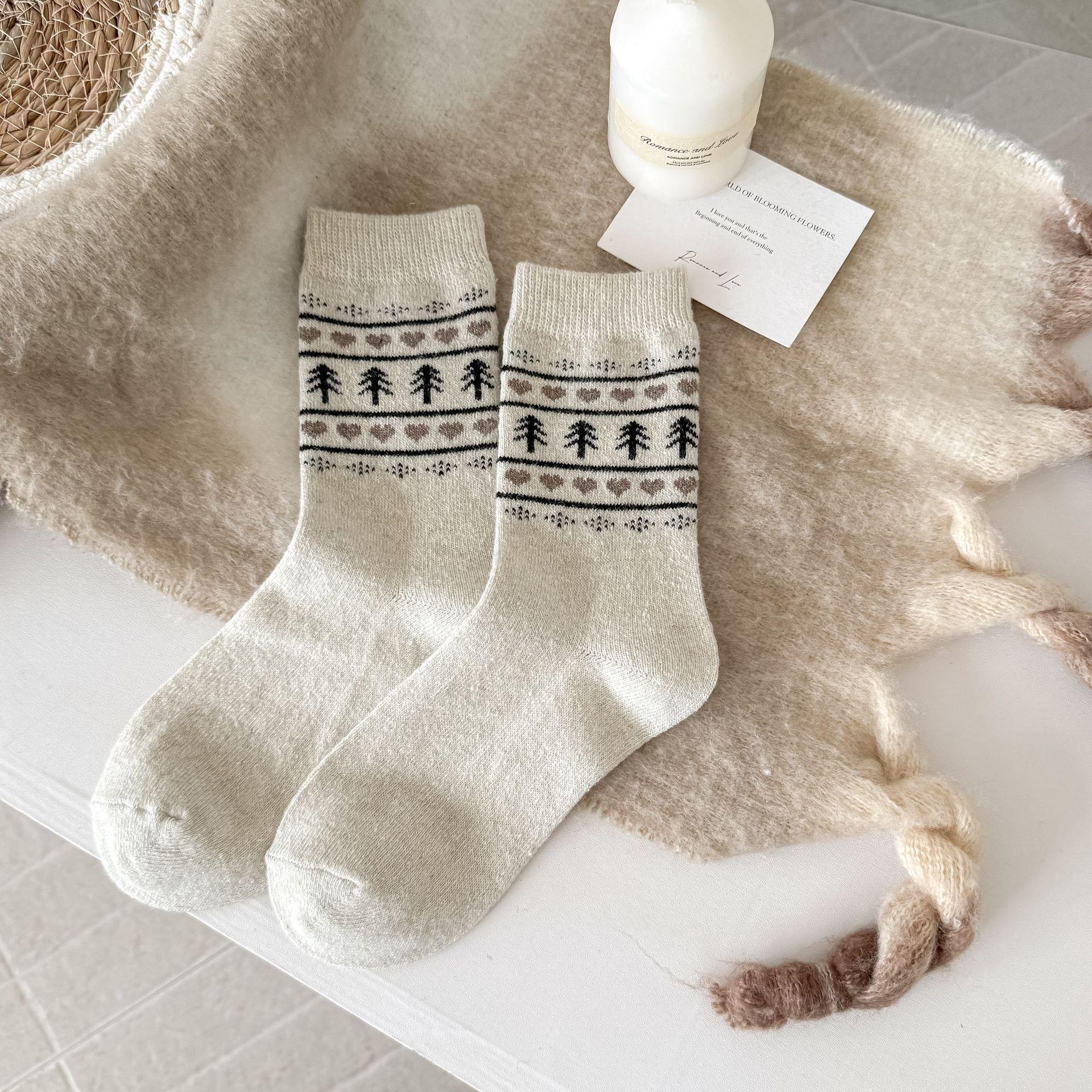 

Женские шерстяные носки до середины икры в стиле Fair Isle, на флисовой подкладке, утолщенные, в ретро-рождественском стиле, уютные для осени и зимы. One Size