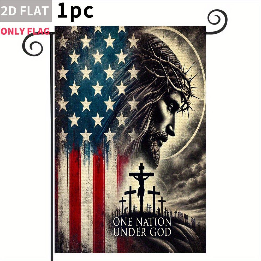 2D AT 1 stuk Dubbelzijdig tuin ag Amerikaanse ag Jezus Christus Kruisen Natie Onder God Polyester stof, Perfect voor