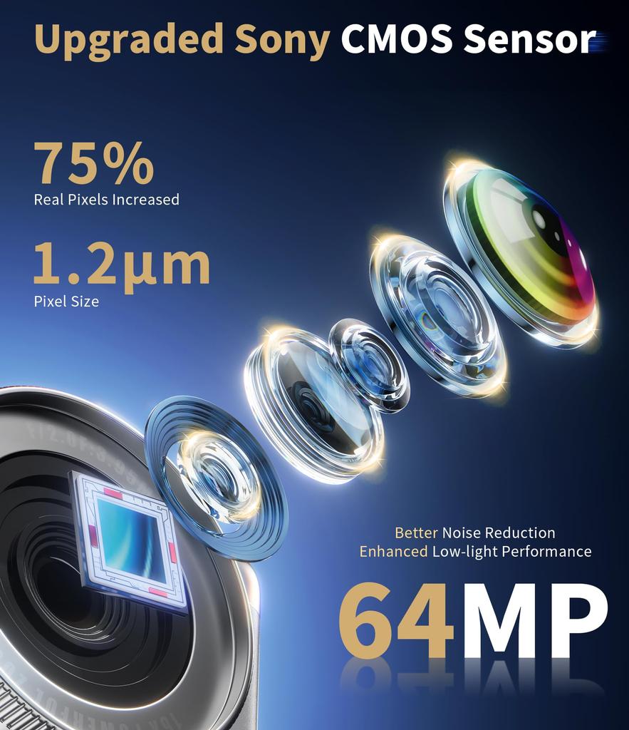 True 4K Digital Camera with Real 21MP Sony CMOS and 64MP Images 3-Inch Rotating Screen Vlogging Camera with Built-in Microphone 16 Retro Filters