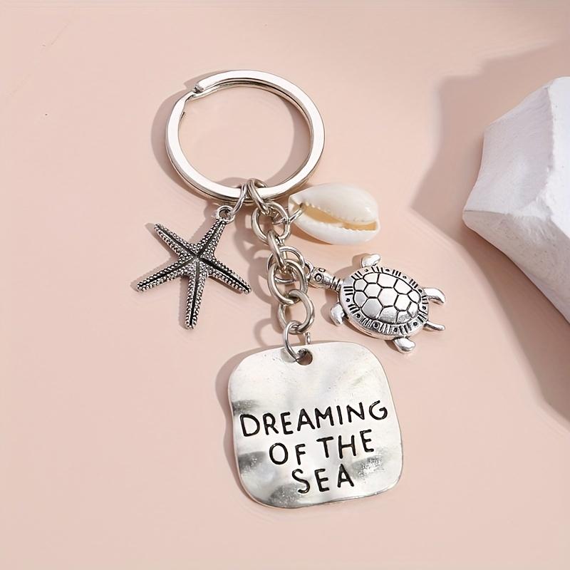 1pc Alloy Metal Keychain with Turtle, Starfish, Seashell & "Dreaming of the Sea" Charm - Nautical Theme Decorative Key Ring for Women, Birthday Gift