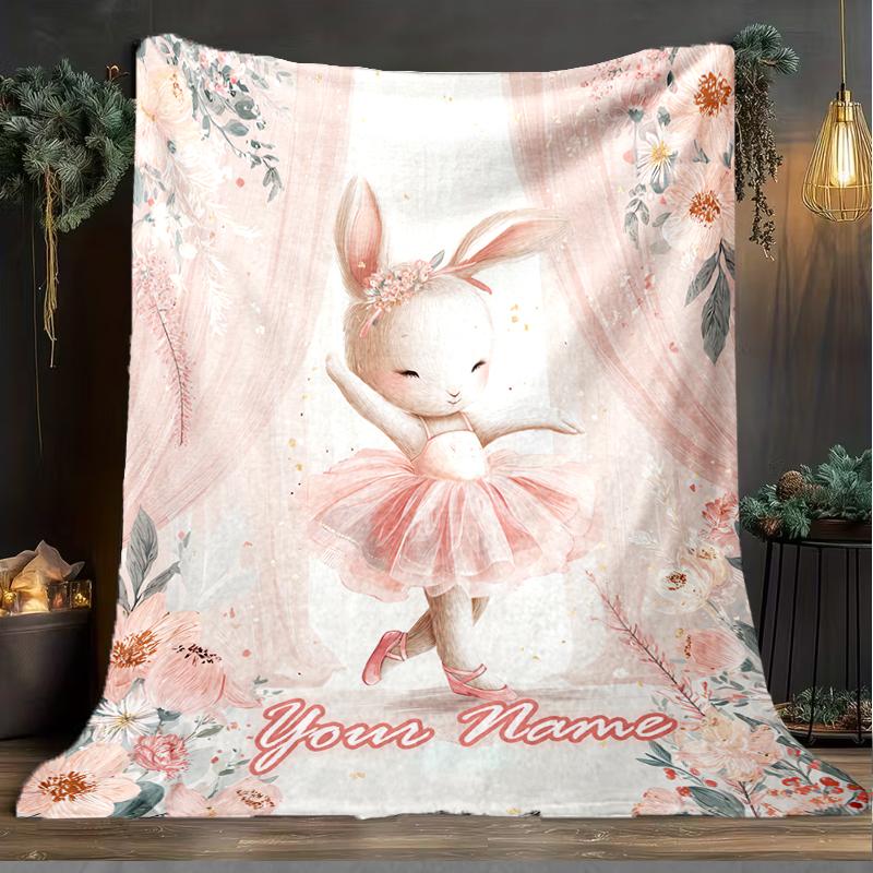 1PC Custom Name Ballerina Pink Dreamscape Outdooor Flannel Blankets Patterns Throw Blanket All-Season Soft Gift for Couch, Bed, Camping Gifts