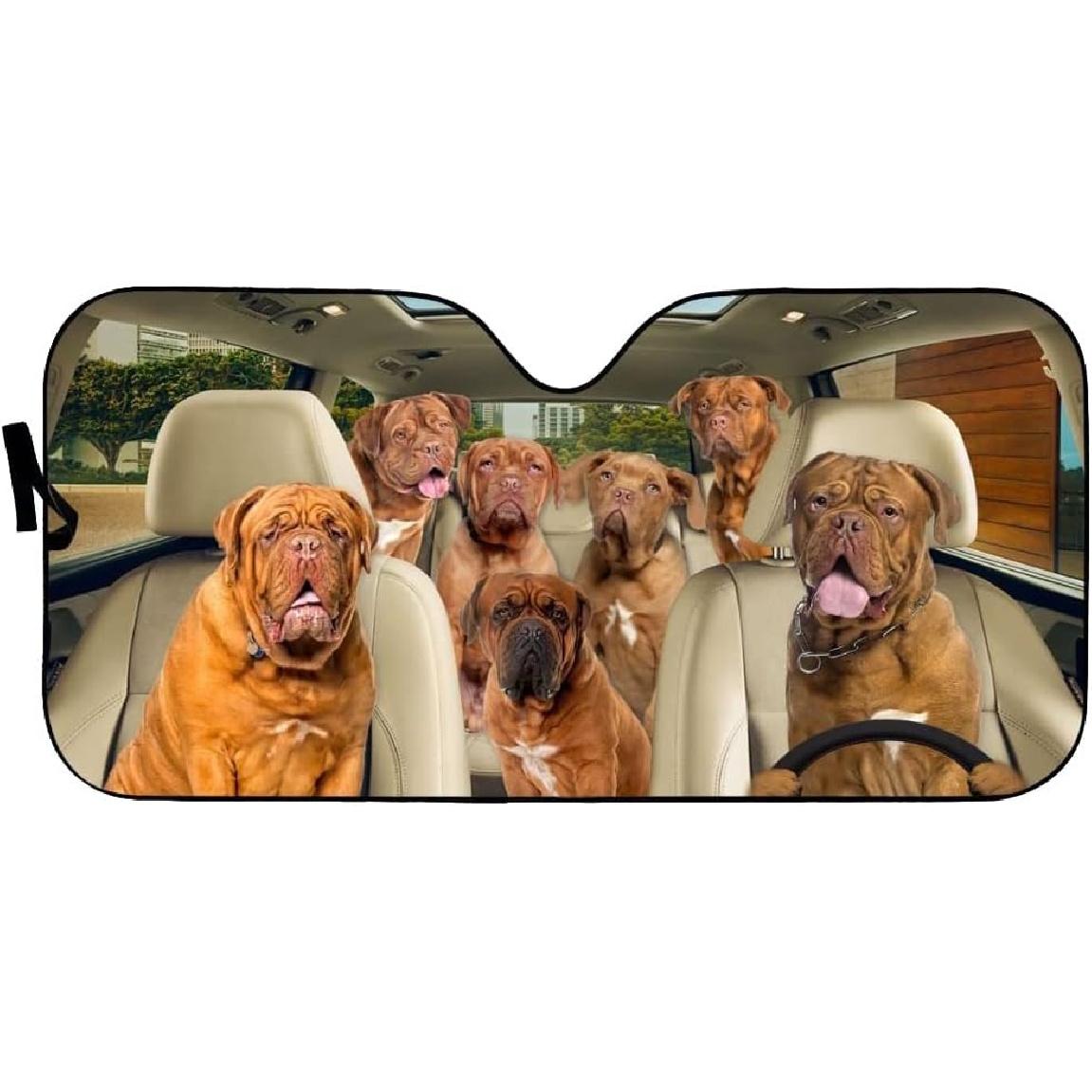 

Windshield Sun Shade Dogue De Bordeaux Car Shade Cover Heat Reflector Keeps Vehicle Cool for Most Sedans SUV Truck Automotive 55x30in 51 x 28