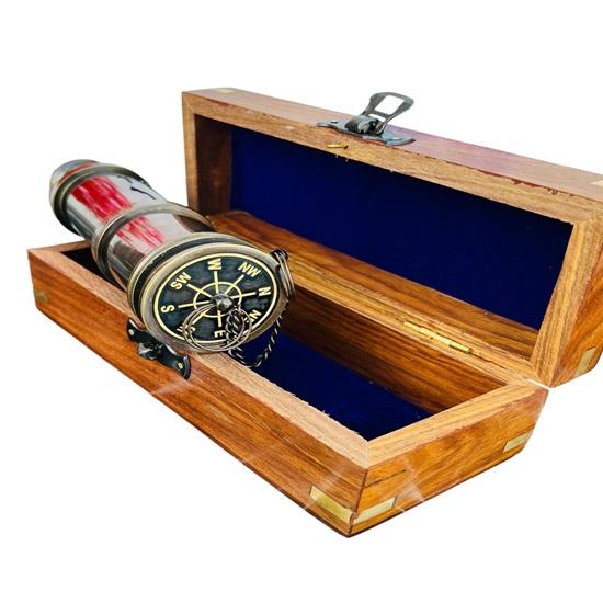 35.56 Cm Working Telescope with Wood Box Engraved Spyglass Pirate Telescope Brass Telescope Anniversary Gifts For Husband Boating Gift