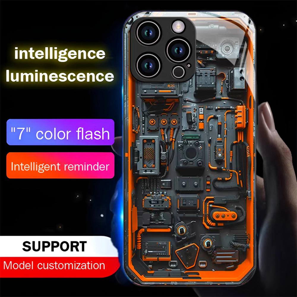 Orange Circuit Board Smart LED Glowing Case – Glass Phone Cover for IPhone Samsung