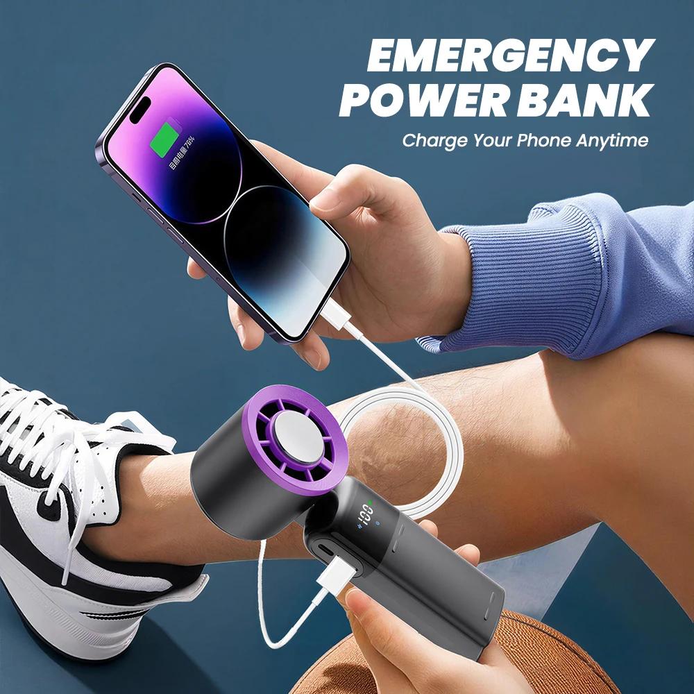 Handheld Mini Ice Compress Turbofan with Lanyard LED Digital Display Quite and High-Speed USB Rechargeable Air Cooling Fans
