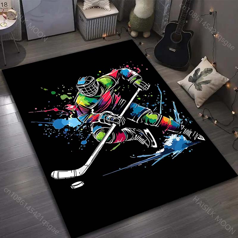 

1PC Colorful ice hockey player illustration Carpet for Living Room Bedroom Sofa Home Decor Rus Non-slip Floor Mat Luxury Gift 40cm x 60cm
