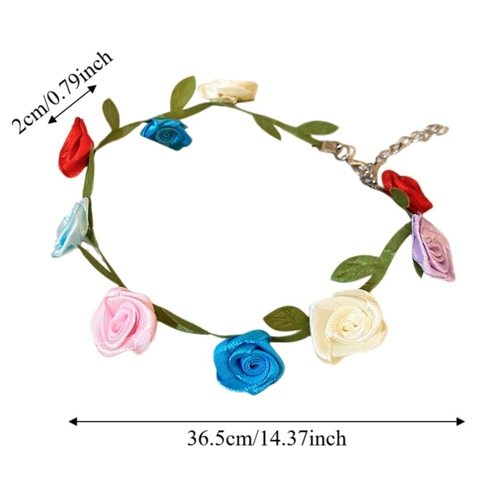 Dopamine Style Satin Cloth Flower Choker Collarbone Choker Summer Clavicle Chain  Gift