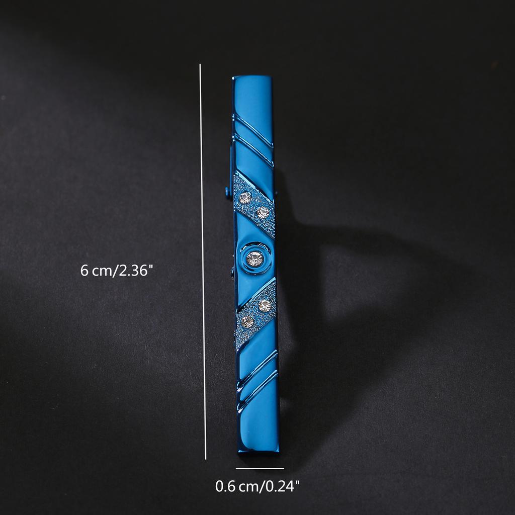 Tie Clip for Men Luxurious Diamond Inlays Alloy Necktie Clasp Tie Bar Pinch Clips Brass Blue Buckle for Wedding Business
