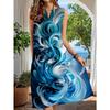 Robe d'été sans manches à col fendu avec imprimé tourbillonnant artistique, Robe midi décontractée pour les vacances, la plage, le quotidien