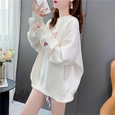 Velvet Thickened New Style Versatile Harajuku Casual Loose Top Sweet Round Neck Embroidered Sweatshirt for Women