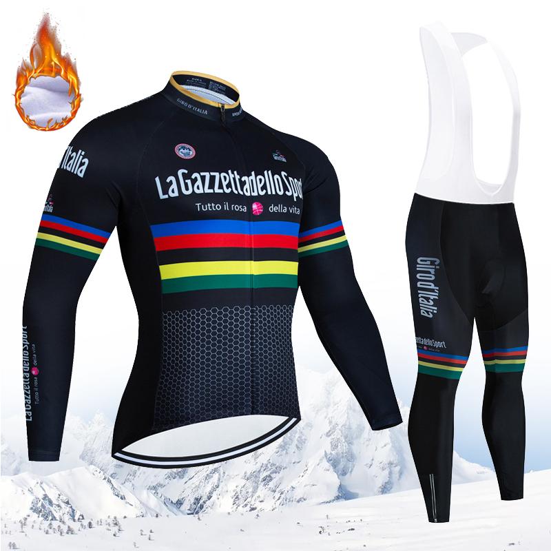 Winter-Radtrikot-Set Tour De Giro D'ITALIA Thermo-Fleece-Radsportbekleidung MTB-Fahrradbekleidung Warm halten Mountainbike-Bekleidung