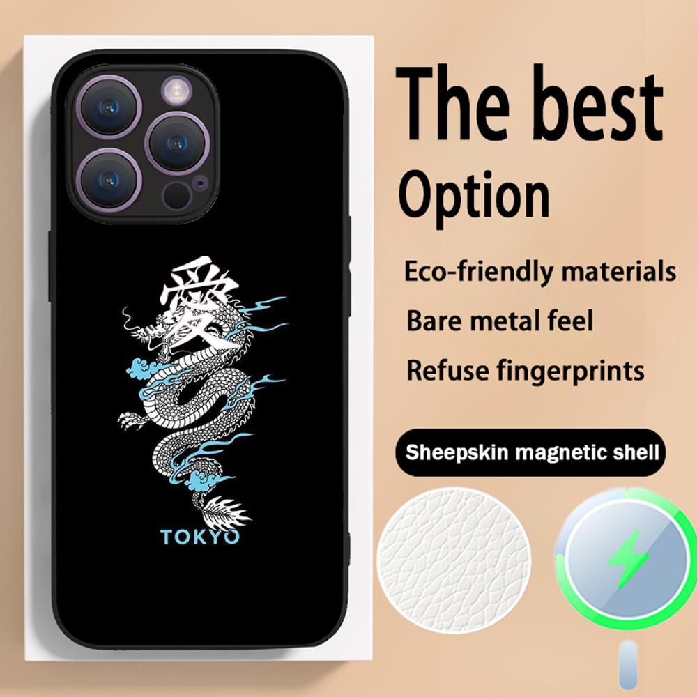 Japanische Kunst Text Mode Liebe Design Handyhülle Für iPhone 16 15 14 13 12 11 Plus Pro Max High-End Luxus Magsafe Lammleder