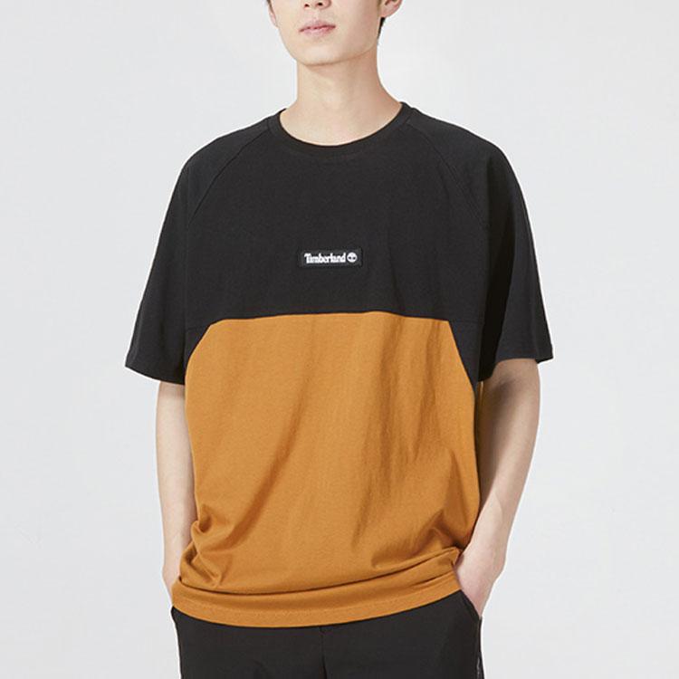 Timberland Color Block Logo Round Neck Short Sleeve T-Shirt Men Tops Brown Black A5NGG-P56