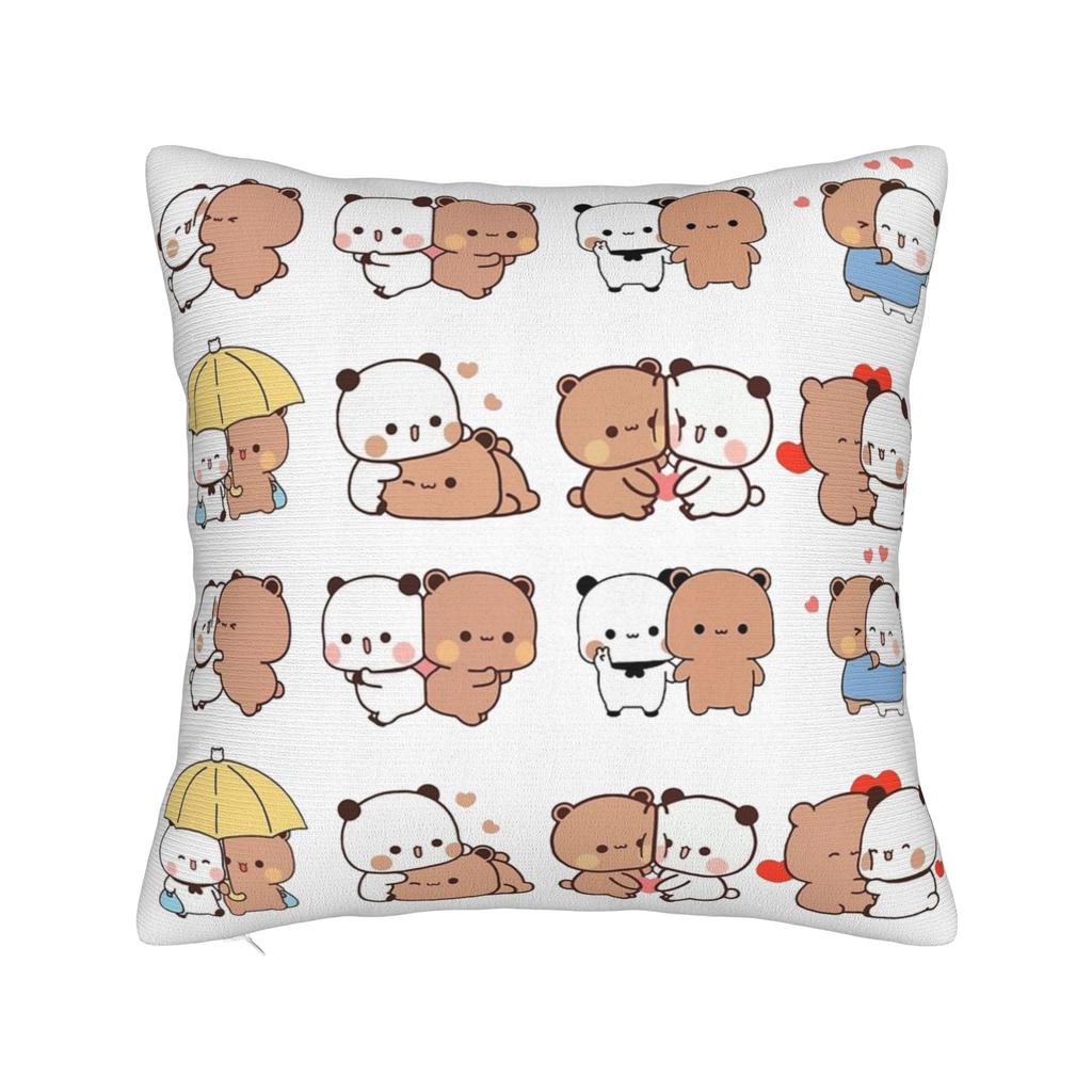 Bubu and Dudu Square Pillow Case Panda And Brownie Bear Couple Cushion Cover Awesome Decorative Pillowcase for Sofa