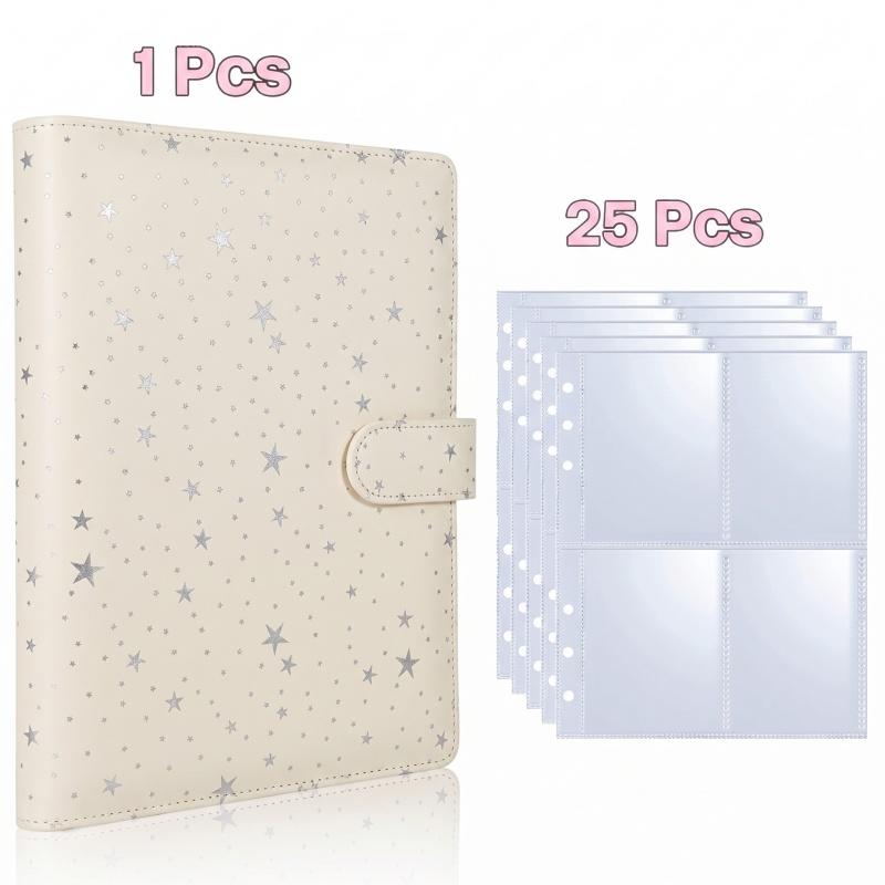 A5 6 Ring PU Kpop Photocard Binder Album With 25 Sheets 4-Pocket Pages Trading Collectible Card Organizer Book