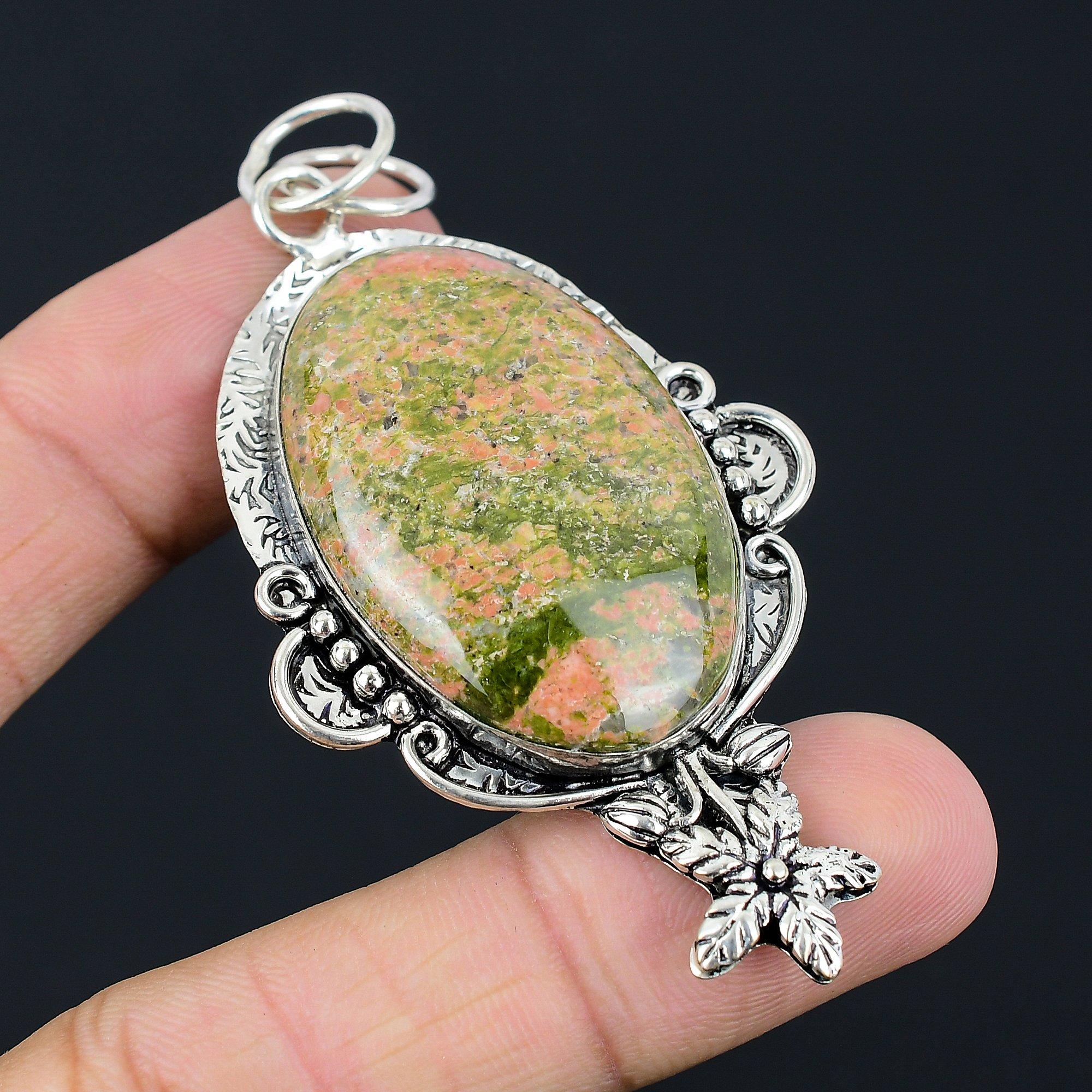 Friendship Day Sale Unakite Stone Flower New Pendant Jewelry 925 Sterling Silver