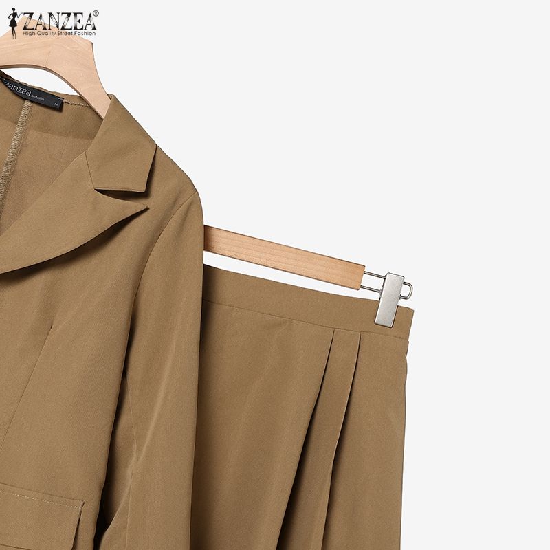 ZANZEA Dámské sako s dlouhým rukávem a sukně, ležérní dvoudílný set